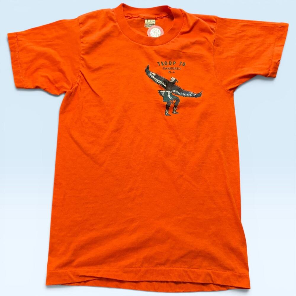 Vintage Troop 70 Oakhurst NJ Shirt Mens Small Orange Boy Scouts 70s T-Shirt